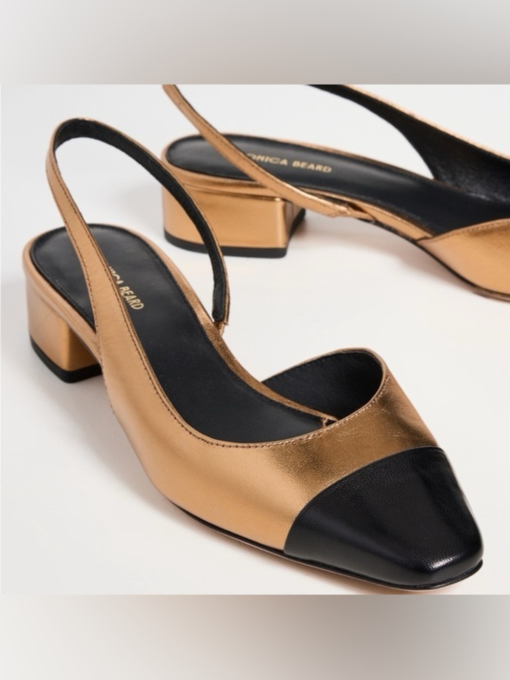 New Veronica Beard Metallic Gold Cecile Half d'Orsay Slingback Low Heel Shoes